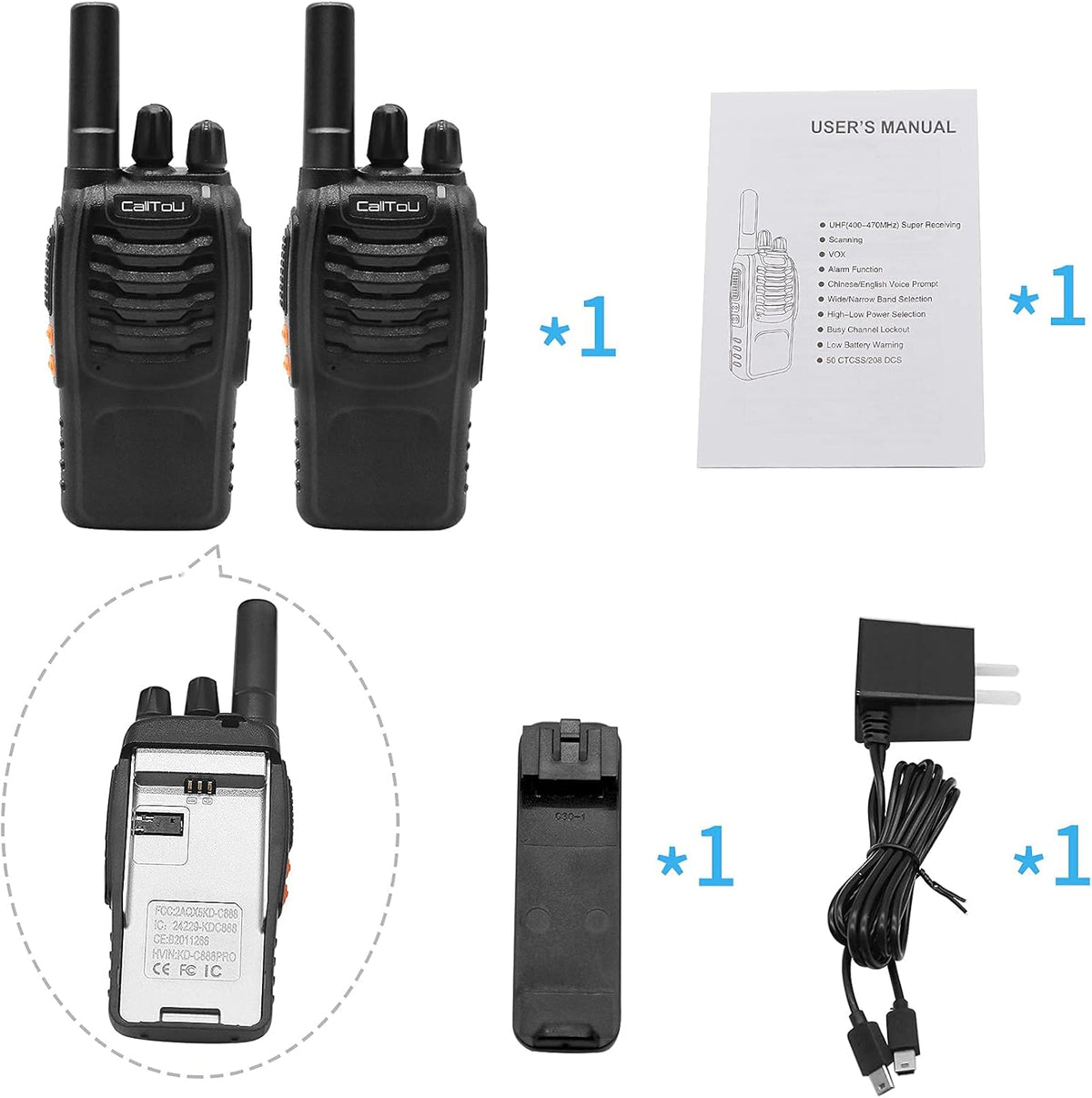 Wireless Intercom System 16 Channels Rechargeable Walkie Talkie M8257