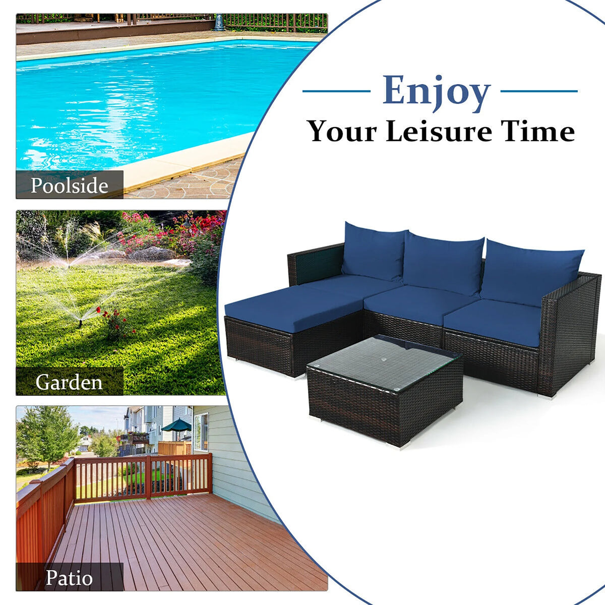 5 Pcs Patio Rattan Furniture Set with Coffee Table U430