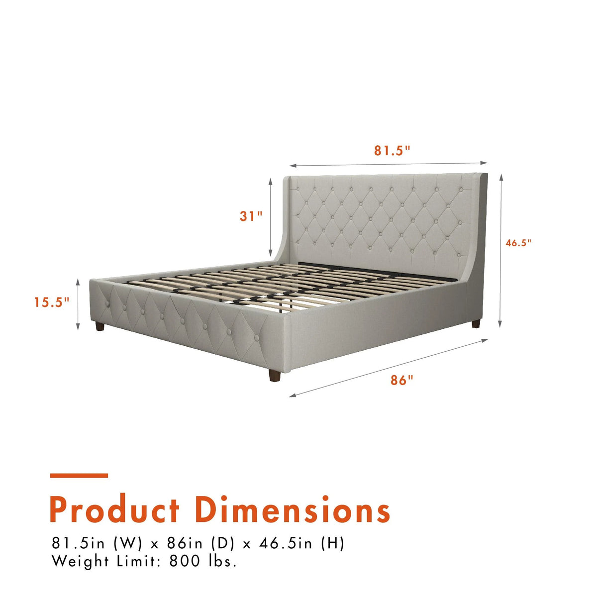 King Light Gray Linen Upholstered Bed V743508