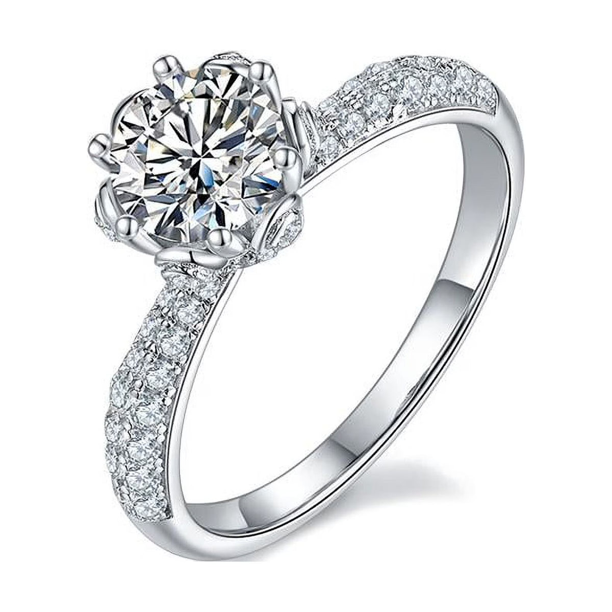 1 Carat Round Cut Moissanite Engagement Ring In 18K White Gold Plating Over Silver X96176