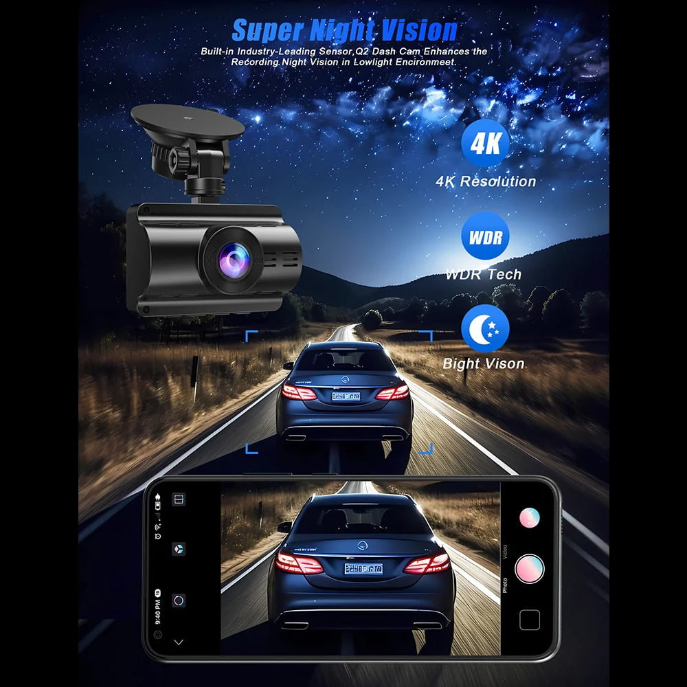4K Dual Dash Cam Front and Rear 170° Wide Angle Z7714