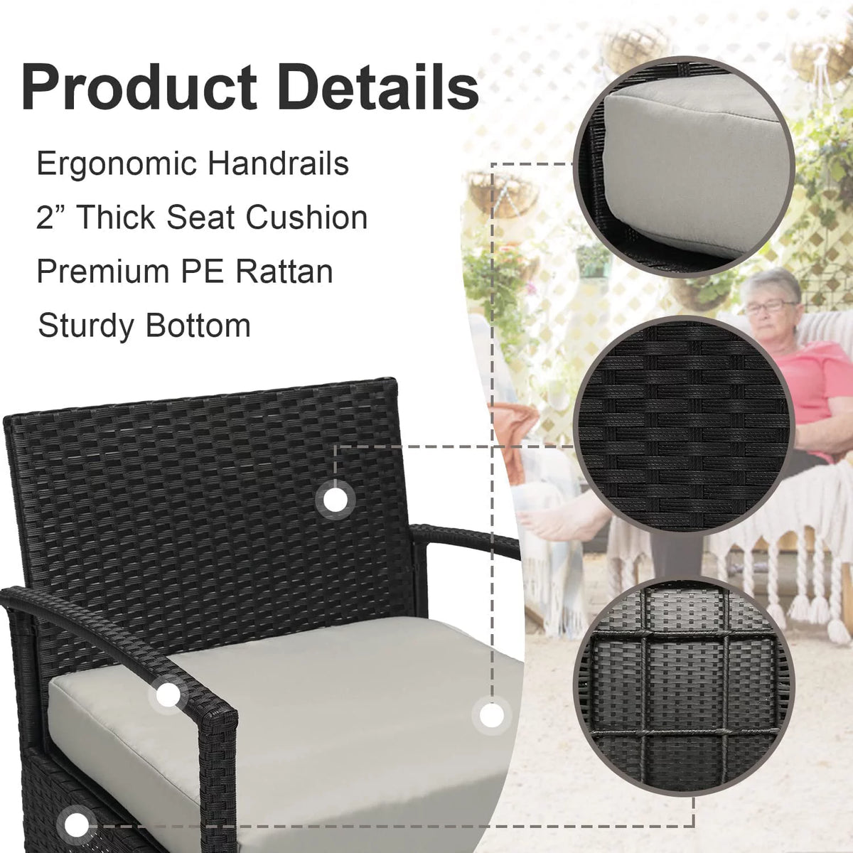 3 Pieces PE Rattan Wicker Chairs and Table Set T190977