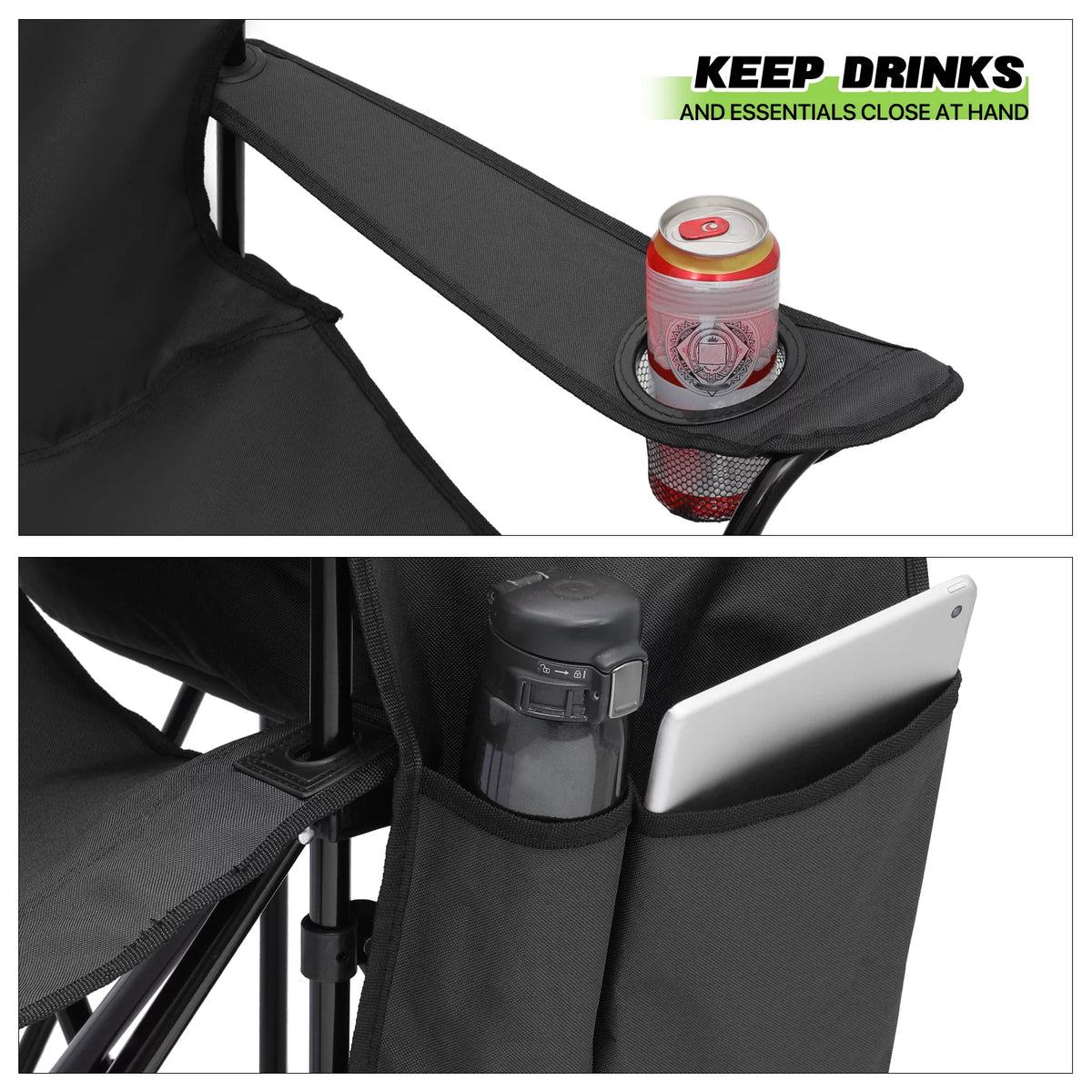 Portable Double Folding Chair with Umbrella, Cooler Bag & Carry Bag, Black J108002