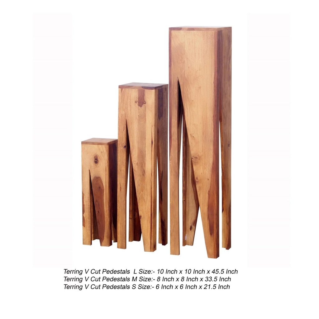 Set of 3 Sheesham Wood Pedestal Table Stand Y223