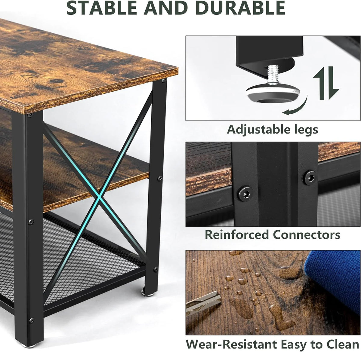 Brown 71 inch Metal TV Stand with LED Lights and Power Outlets R61257