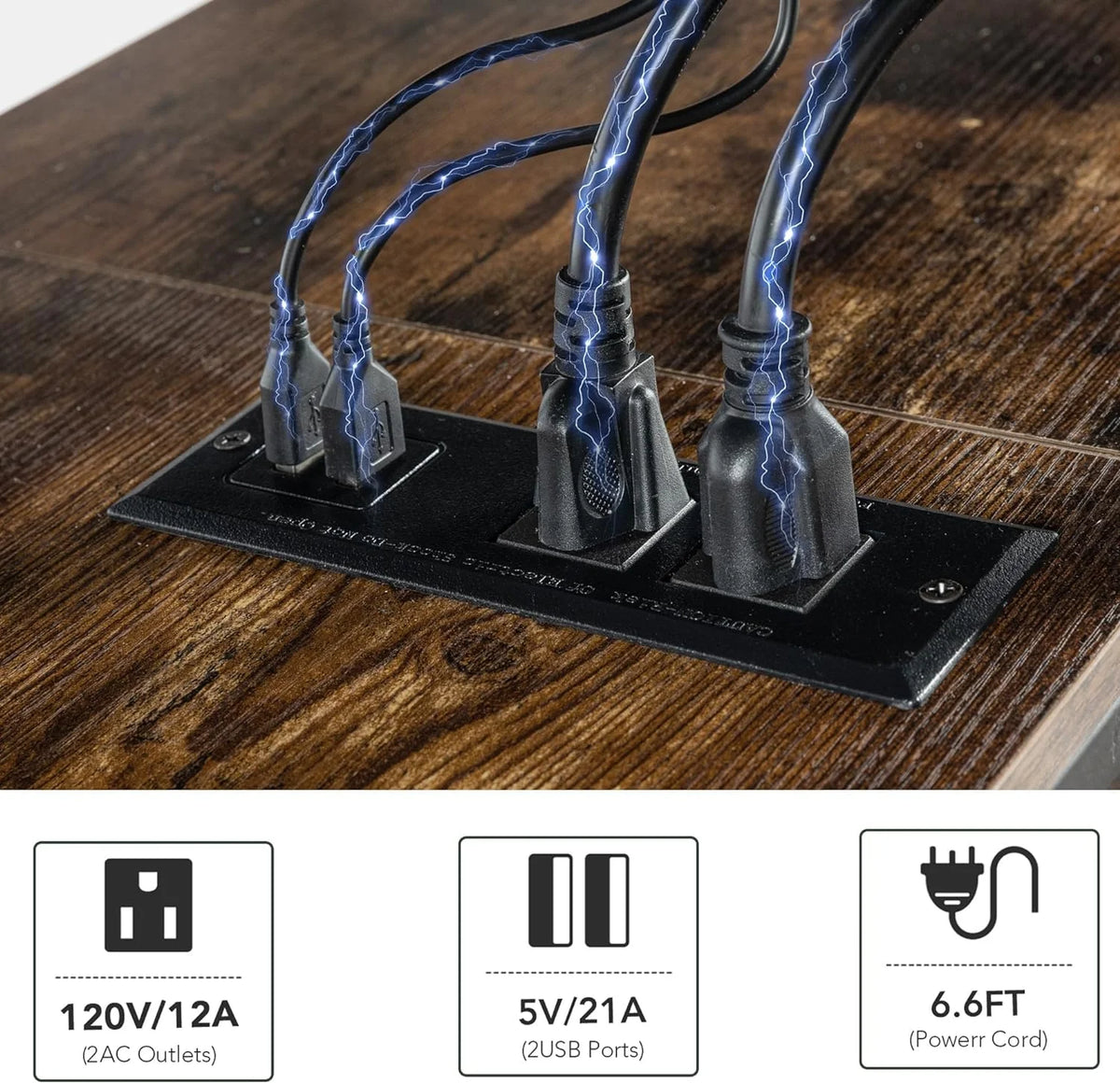 Brown 71 inch Metal TV Stand with LED Lights and Power Outlets R61257