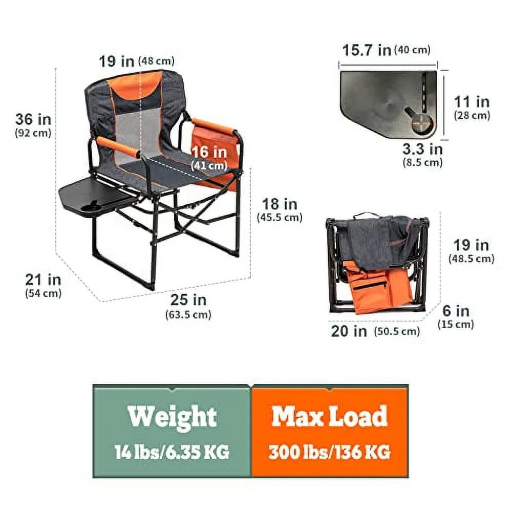 Compact Camping Director Chair with Side Table and Carry Bag, 2 Pack Orange L483902