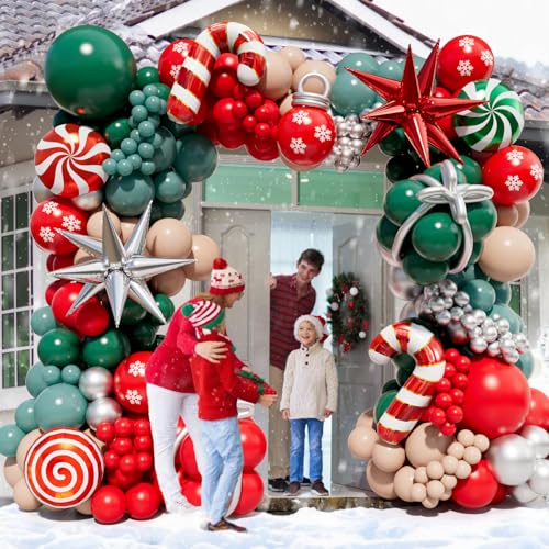 Christmas Balloon Garland Arch Kit with 160Pcs Red Green Silver Peach Nude Balloons U84140