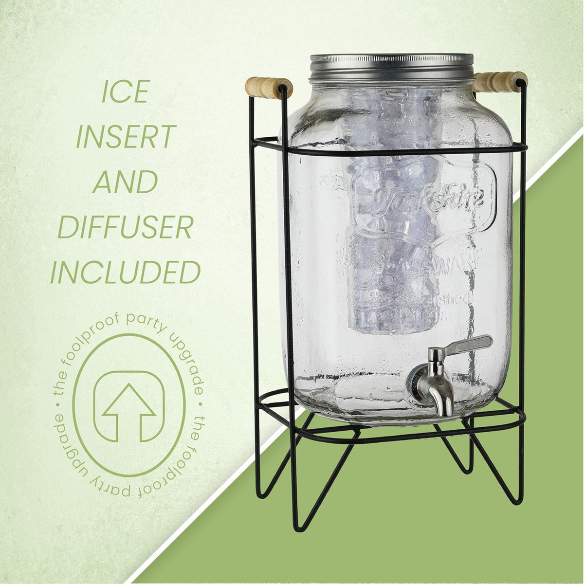 2 Gallon Glass Beverage Dispenser with Metal Wire Stand and Stainless Steel Spigot, Pack of 2 X59317