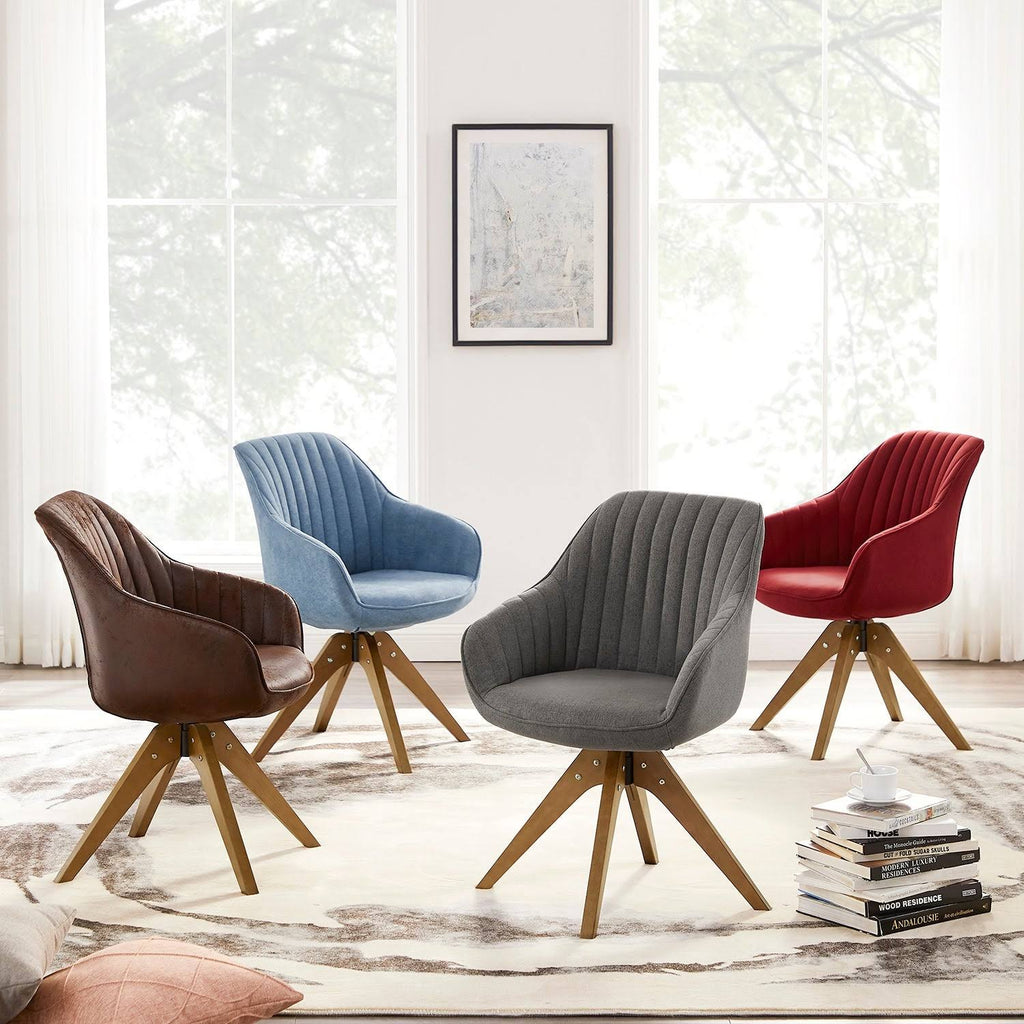 Blue Fabric Swivel Office Accent Arm Chair with Wood Legs E793451