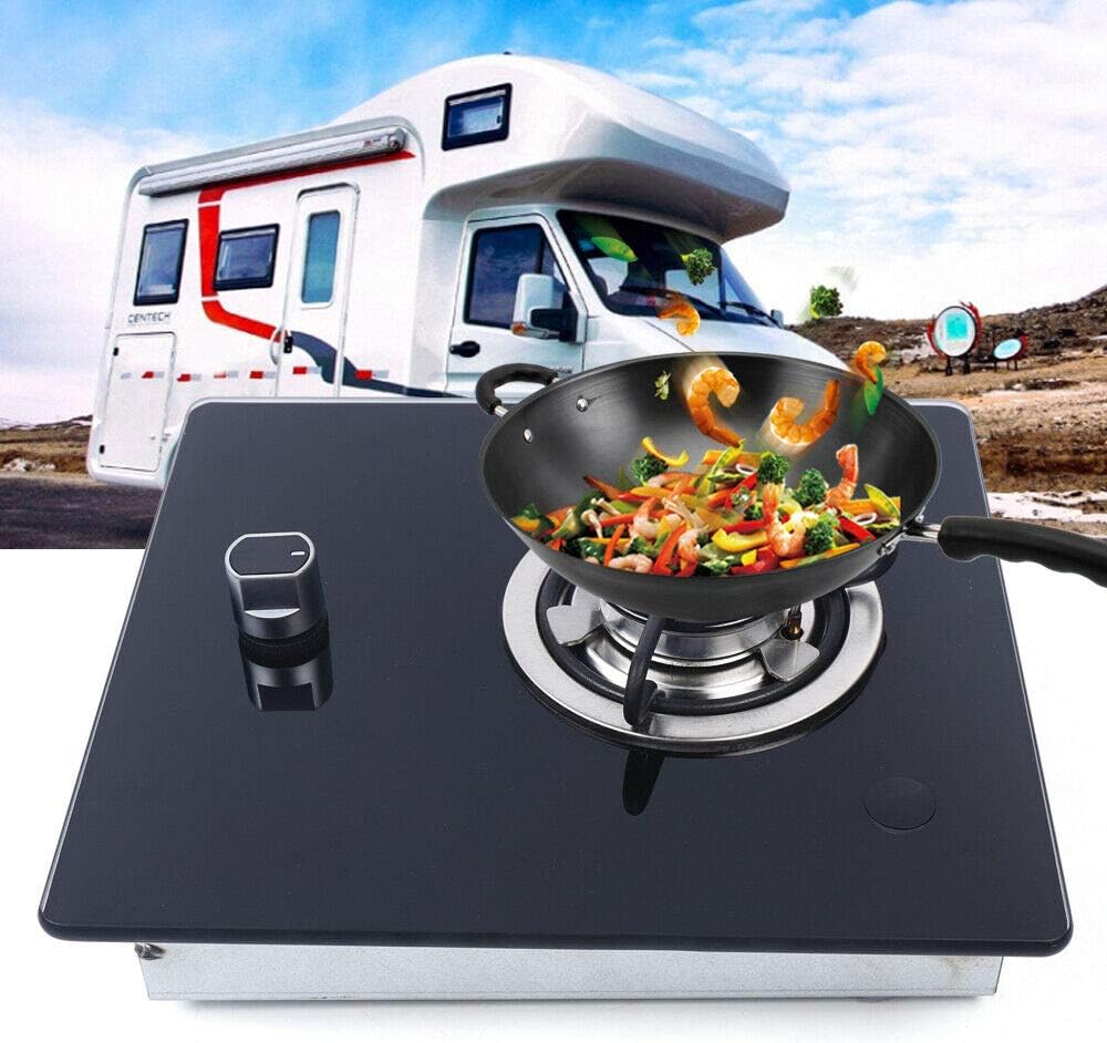 2 Burners Built-in LPG RV Cooktop Gas Hob with 8mm Black Tempered Glass Panel B6938