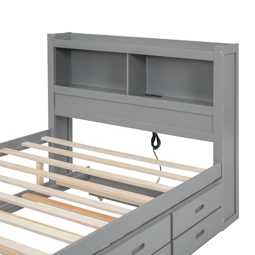 White Full Size Wood Storage Bed with Bookcase Headboard and Trundle C21809