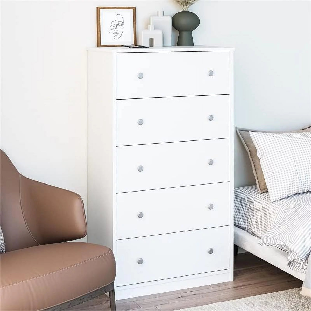Tall 5 Drawer White Dresser X5196