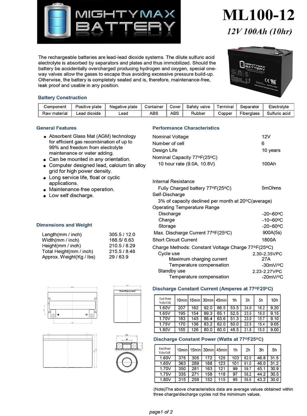 12V 100Ah SLA Battery A513510
