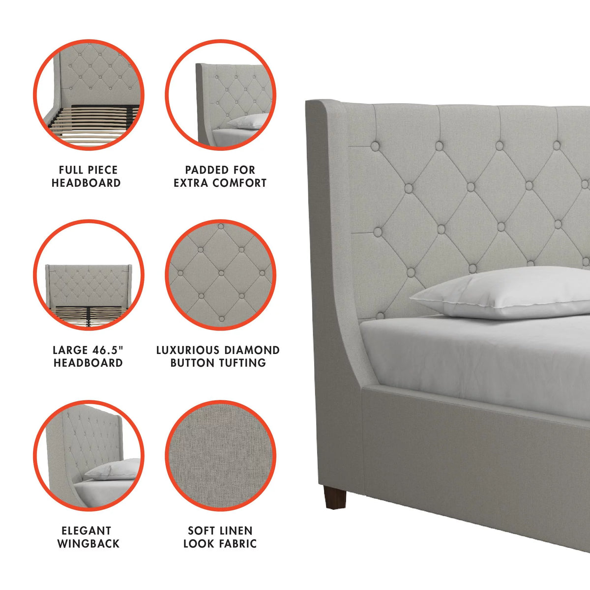 King Light Gray Linen Upholstered Bed V743508