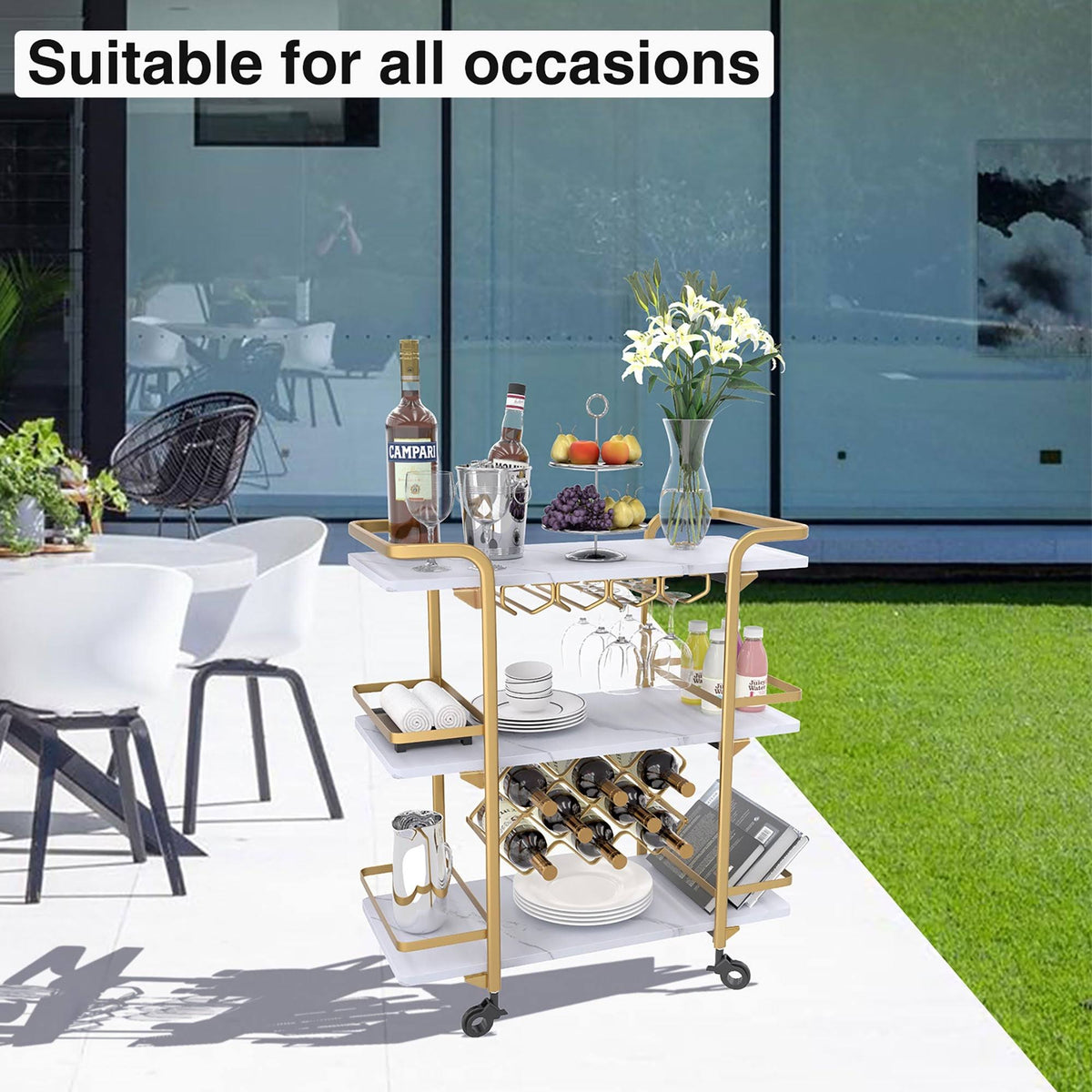 Black 3 Tier Bar Cart with Wheels B627974
