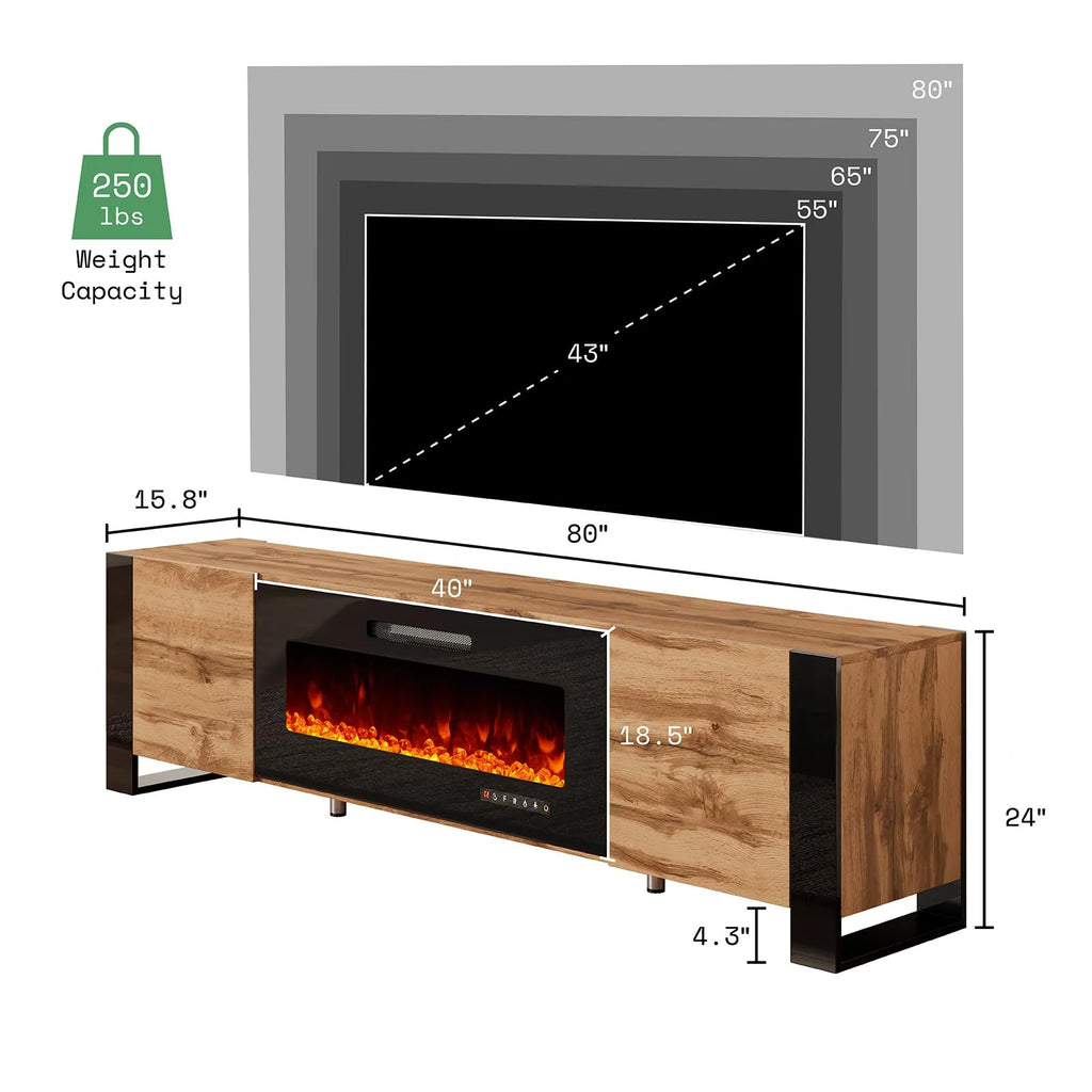 80" Fireplace TV Stand with LED Lights O179