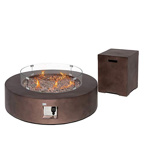 2-Piece 42 inch Propane Firepit Table Set with Tank Side Table F330