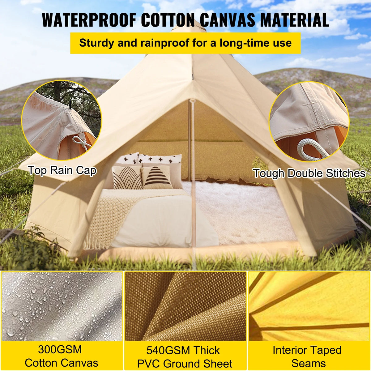 Canvas Bell Tent with Stove Jacket Waterproof 4 Seasons G95514