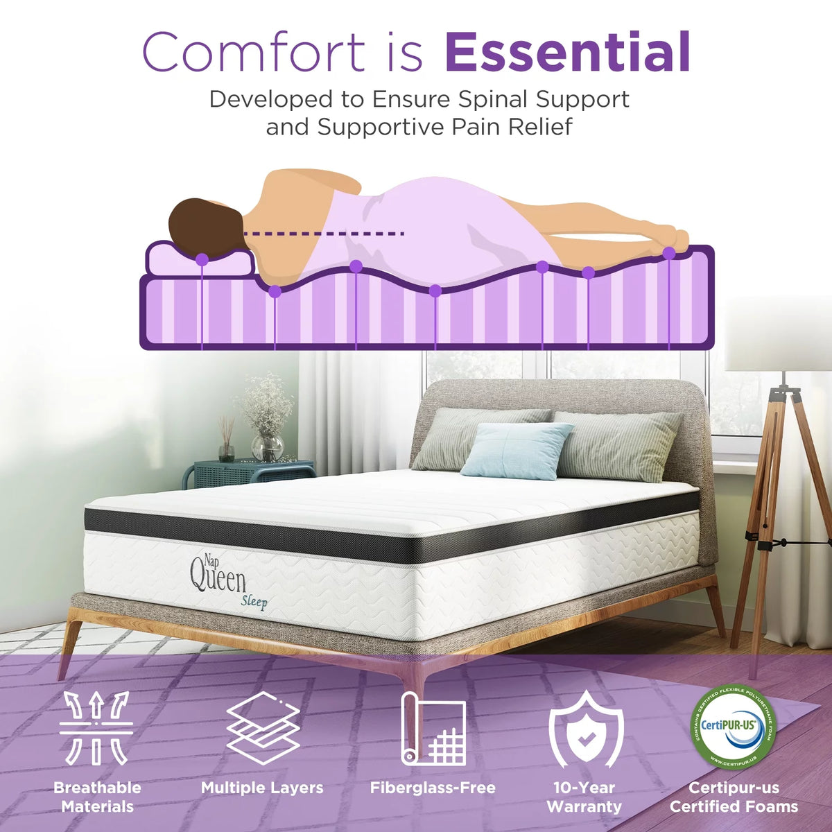 Queen 8” Hybrid Cool Gel Memory Foam and Coils Mattress I919
