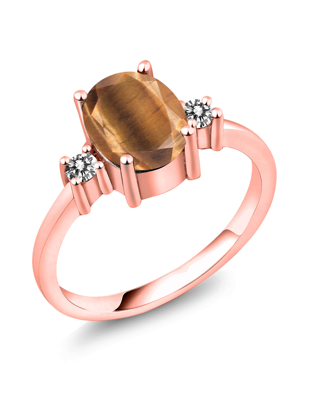 Oval Brown Tiger Eye White Diamond Ring Y72854