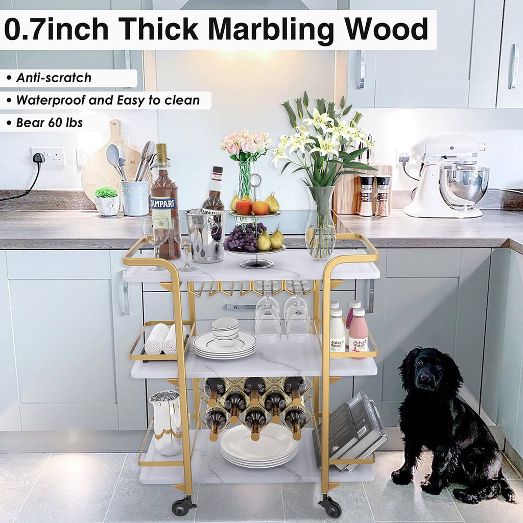 Black 3 Tier Bar Cart with Wheels B627974