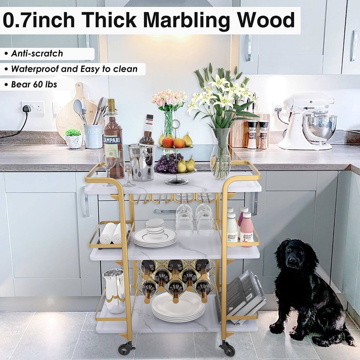 Black 3 Tier Bar Cart with Wheels B627974