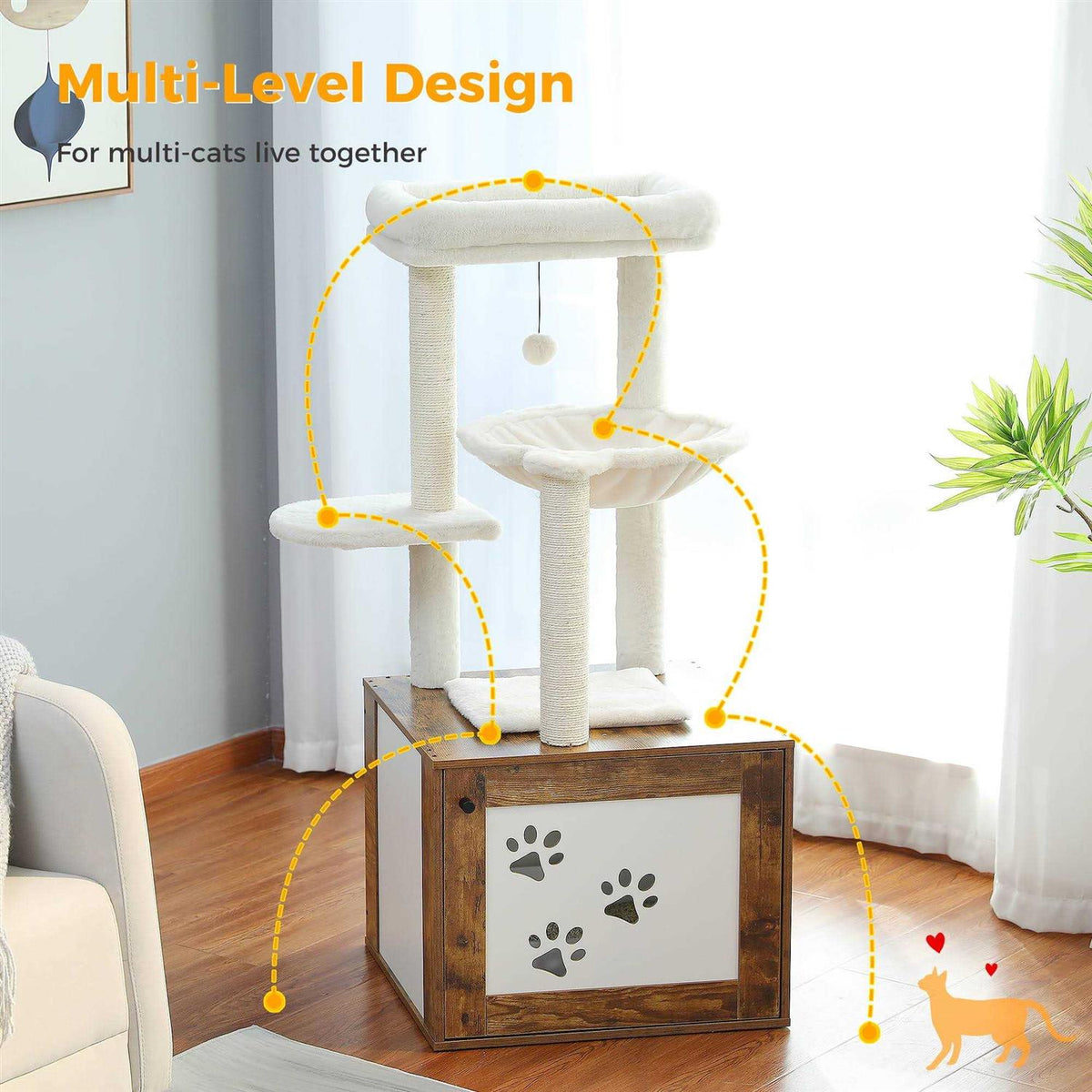 Cat Tree with Litter Box Enclosure and Scratching Posts Y563